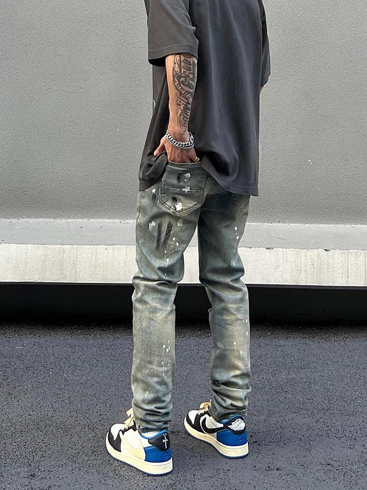 Slim Blue Scratched Ripped Jeans