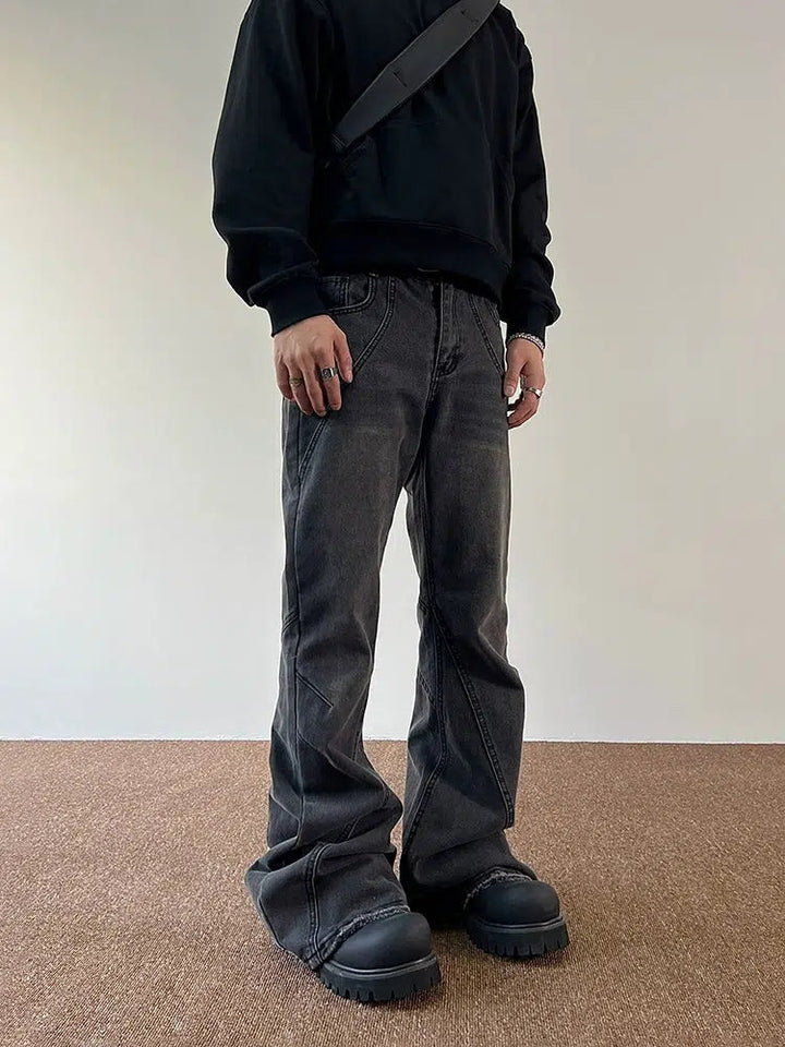 Slim Fit Gray Denim Flared Pants