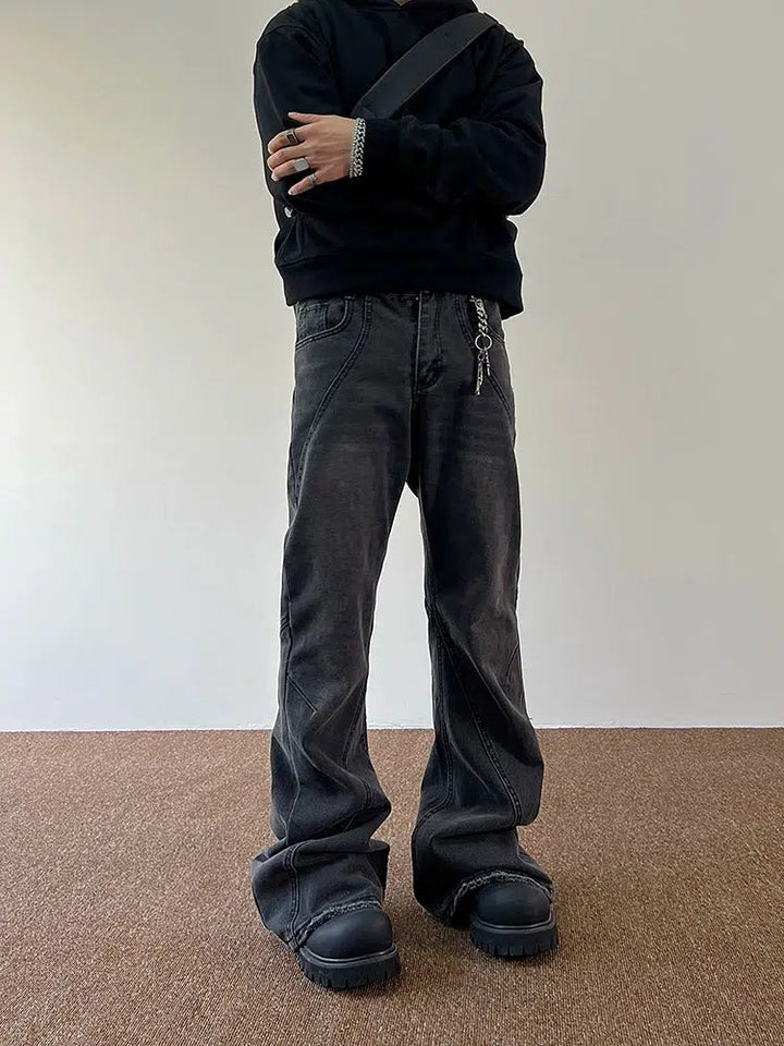 Slim Fit Gray Denim Flared Pants