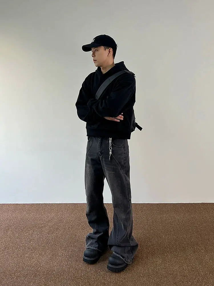 Slim Fit Gray Denim Flared Pants