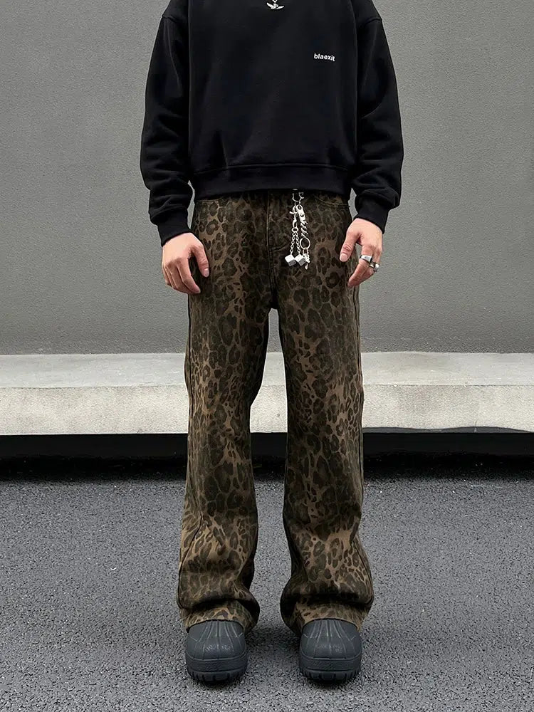 Slim Straight Leopard Print Jeans