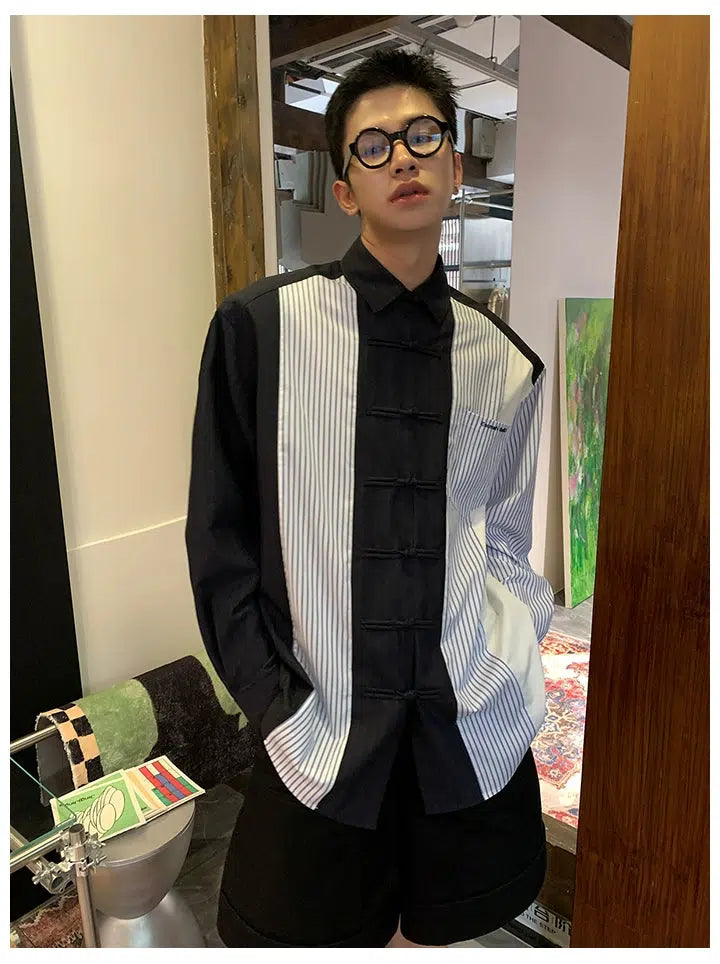 Slim-fit Color-block Striped Shirt