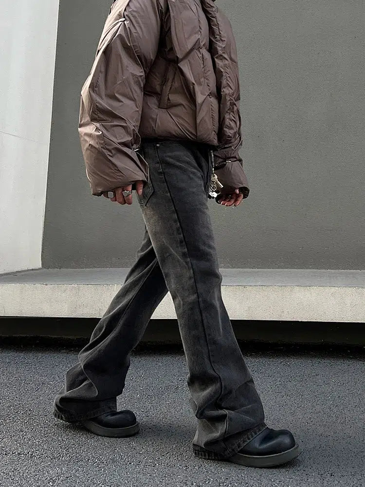 Slim-fit Gray Straight-leg Washed Jeans