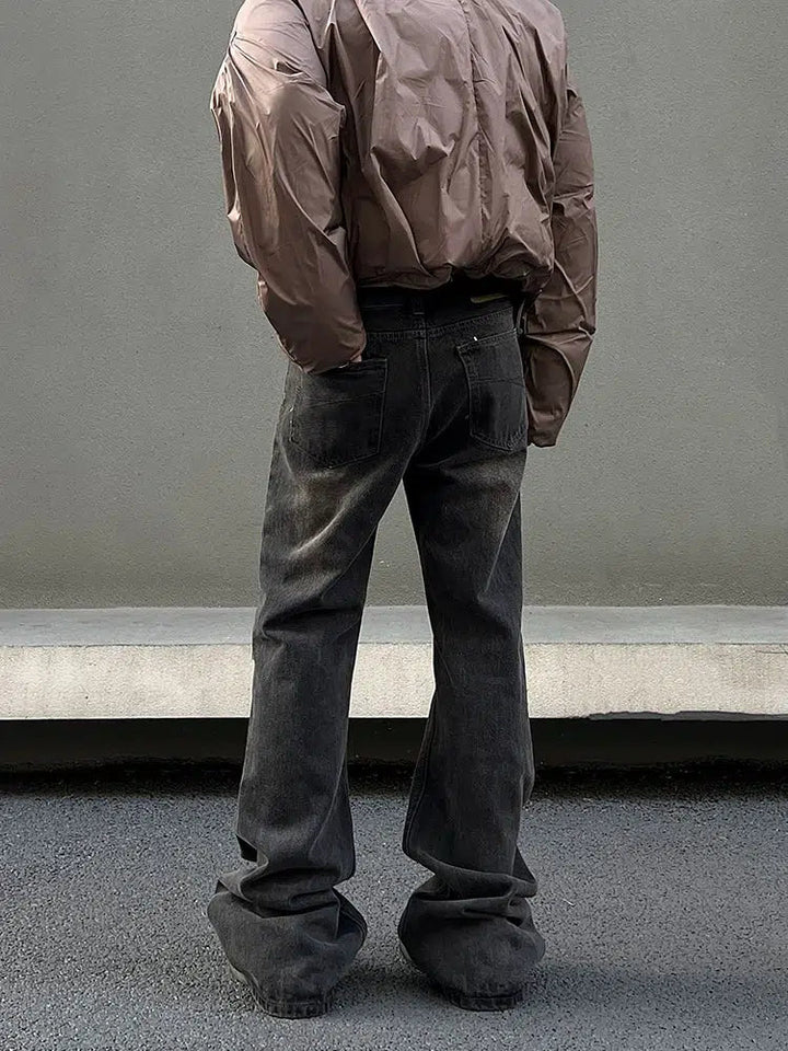 Slim-fit Gray Straight-leg Washed Jeans