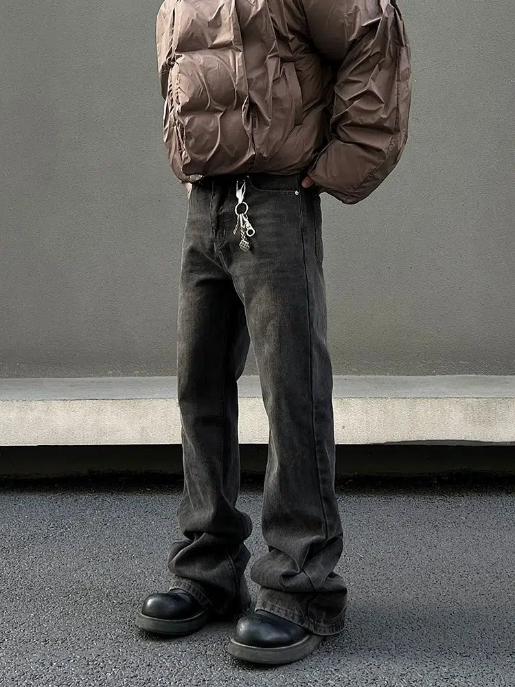 Slim-fit Gray Straight-leg Washed Jeans