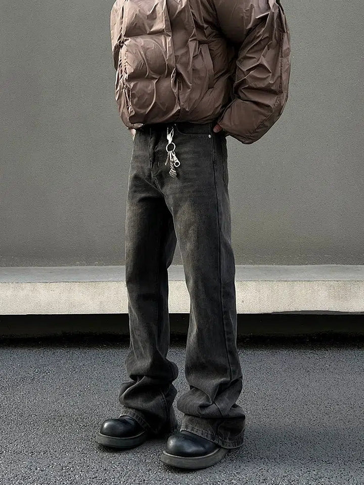 Slim-fit Gray Straight-leg Washed Jeans