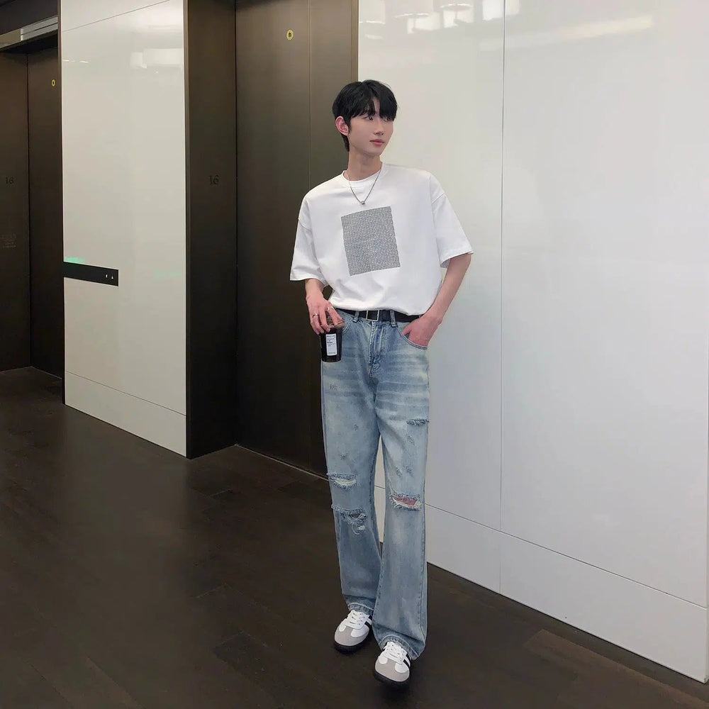 Slim-fit Ripped Straight-leg Jeans