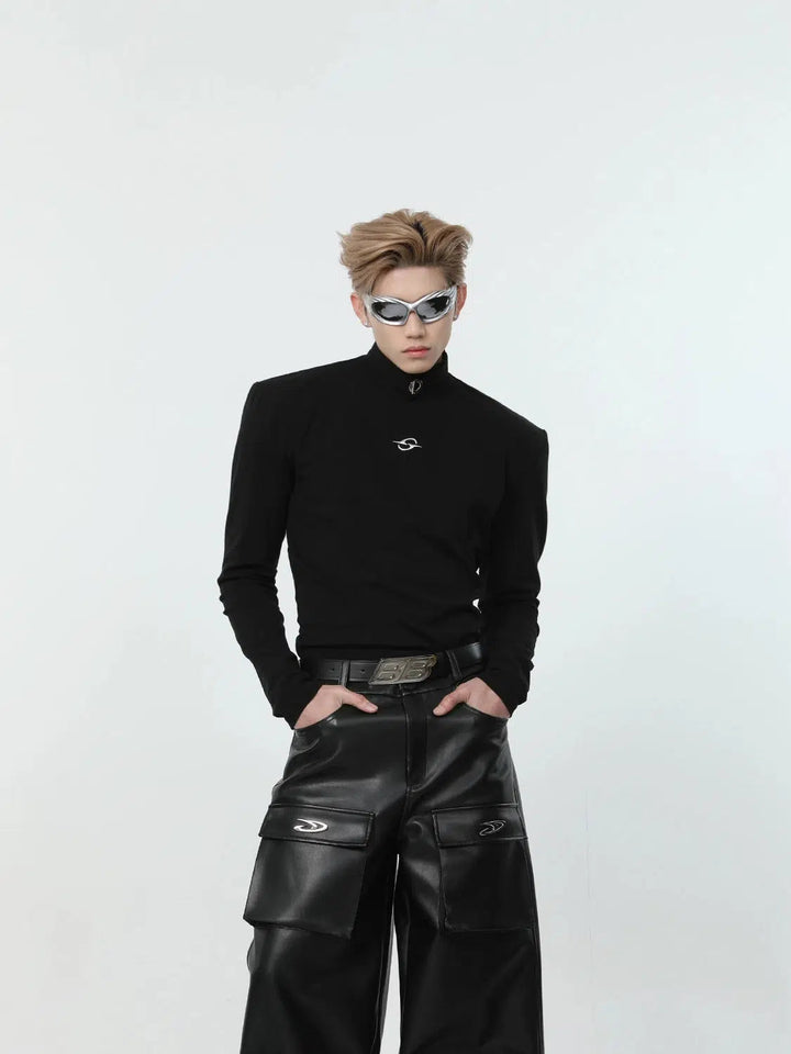 Slim-fit Stand Collar Long-sleeved T-shirt