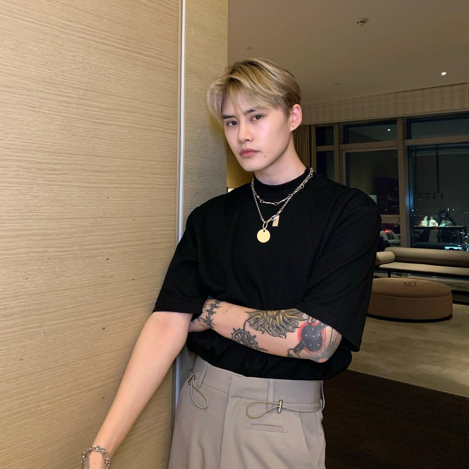 Small Collar Cotton Basic T-Shirt