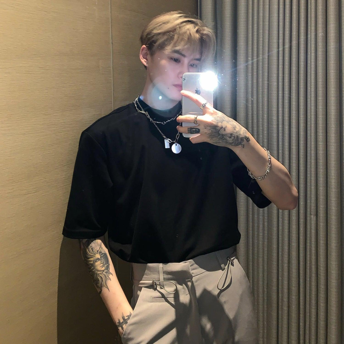 Small Collar Cotton Basic T-Shirt