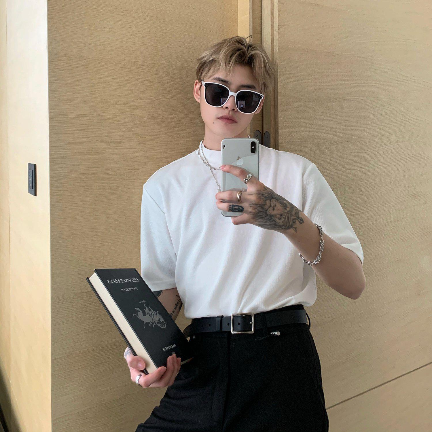 Small Collar Cotton Basic T-Shirt