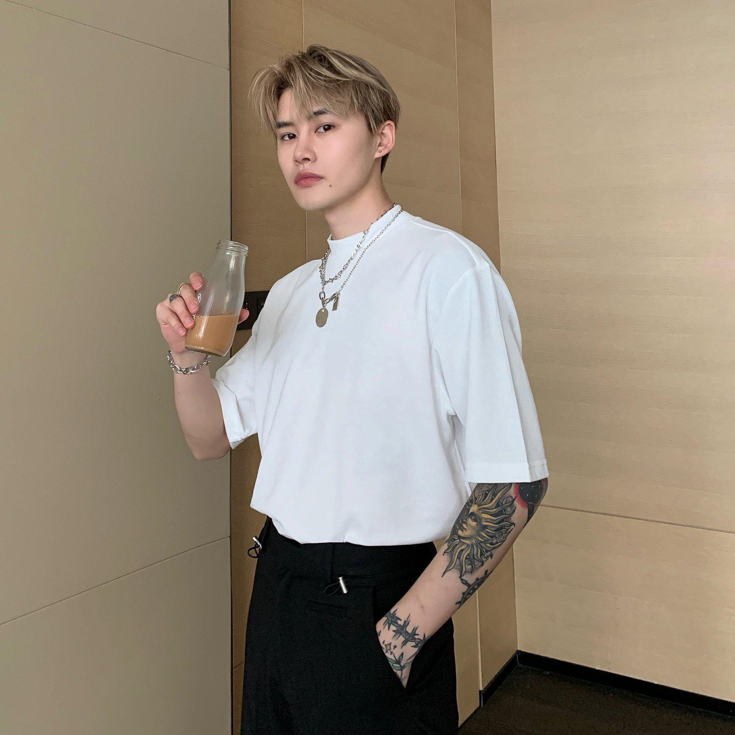 Small Collar Cotton Basic T-Shirt