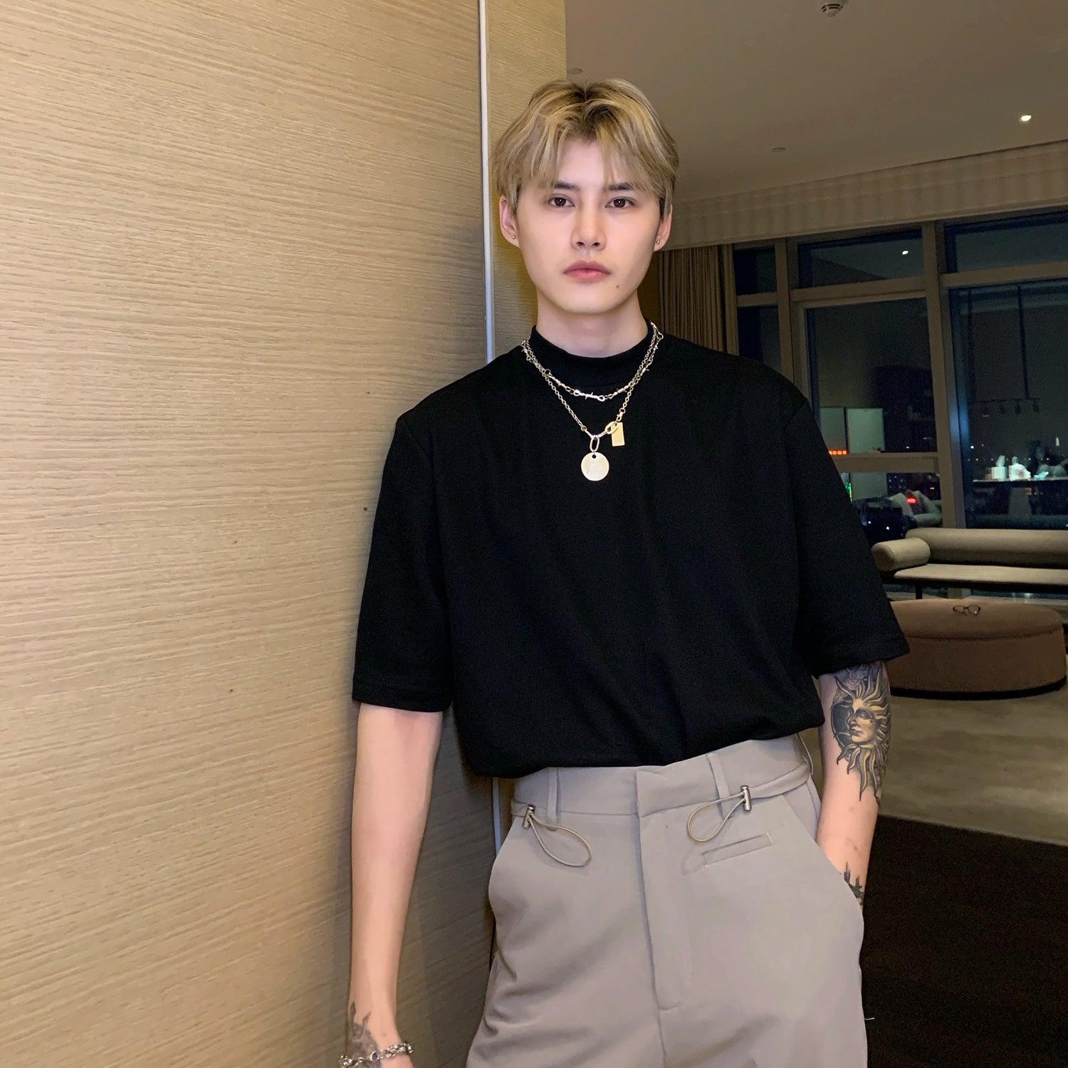 Small Collar Cotton Basic T-Shirt