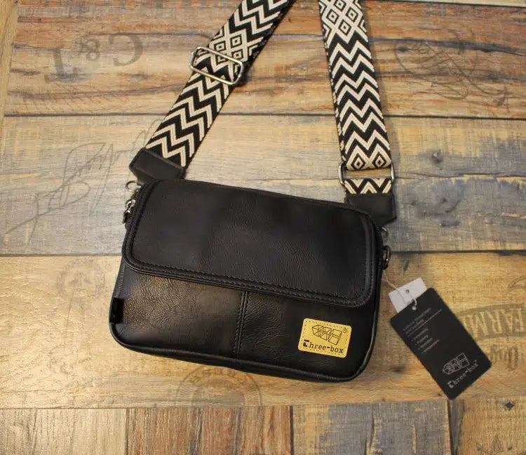 Small Crossbody Messenger Bag Black brown shoulder strap