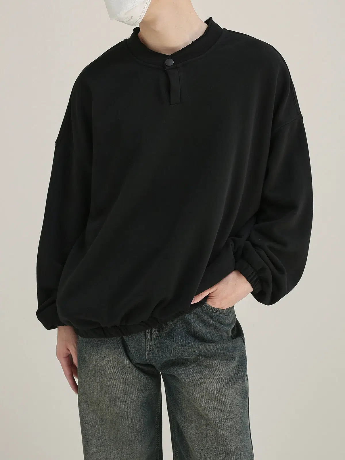 Small Neck Henley Collar Sweatshirt
