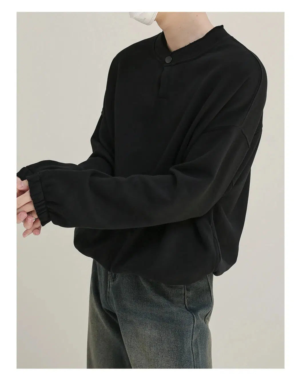 Small Neck Henley Collar Sweatshirt