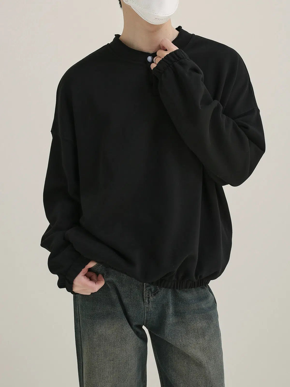 Small Neck Henley Collar Sweatshirt