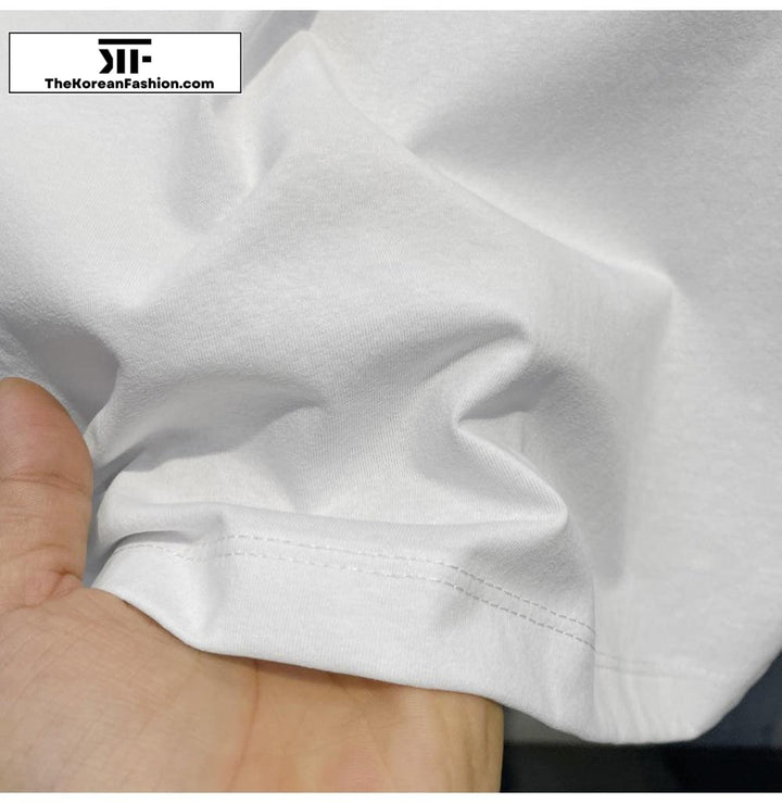 Smile Embroidered Round Neck Cotton T-Shirt