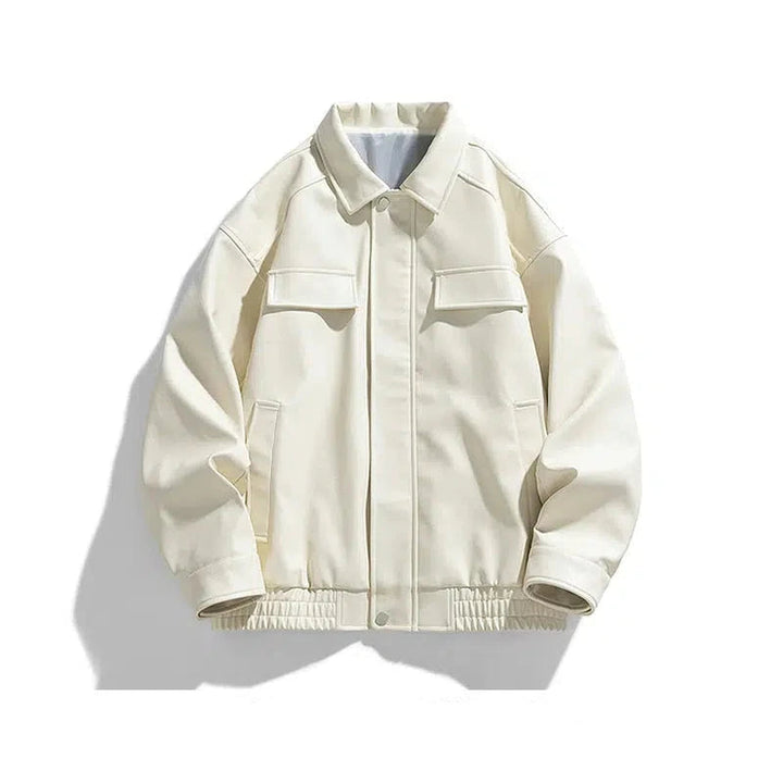 Snap Closure Faux Leather Bomber Jacket