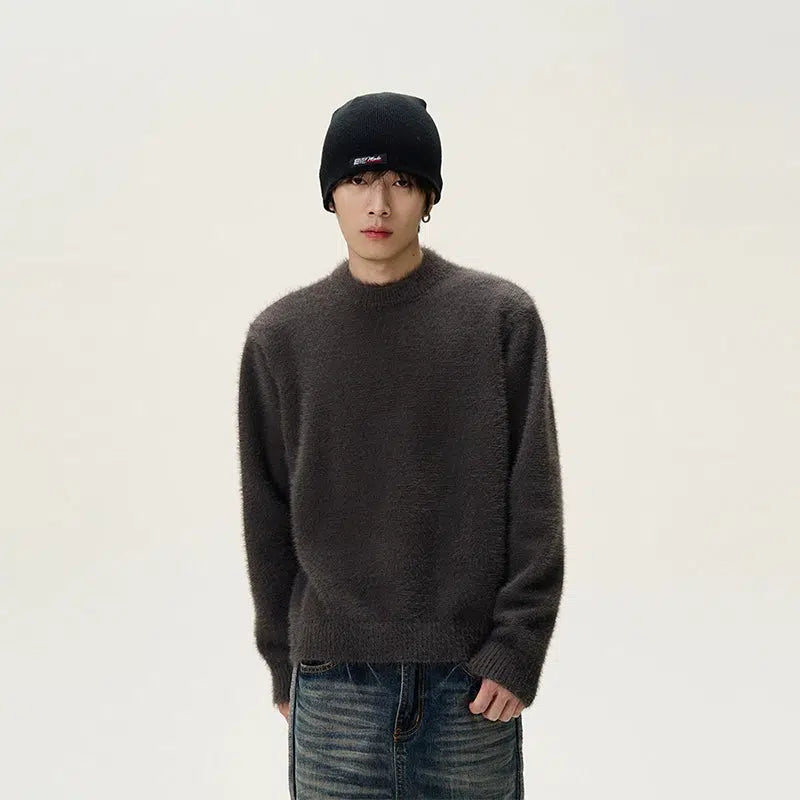 Solid Color Crew Neck Sweater