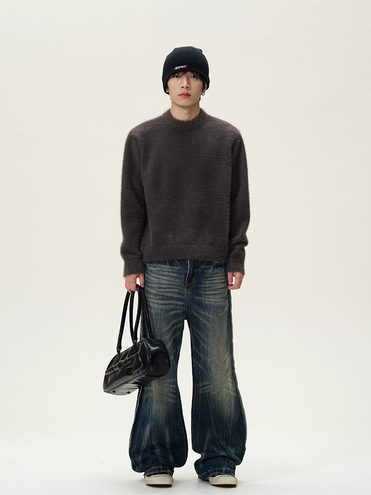 Solid Color Crew Neck Sweater
