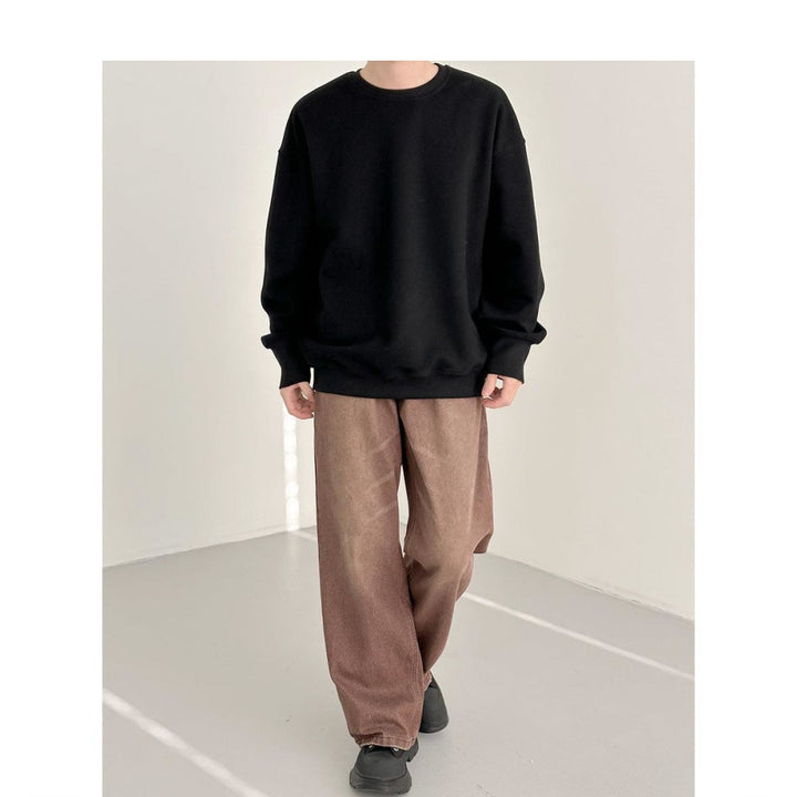 Solid Color Round Neck Sweatshirt