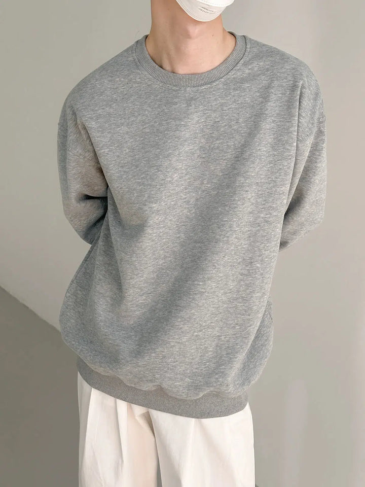 Solid Color Round Neck Sweatshirt