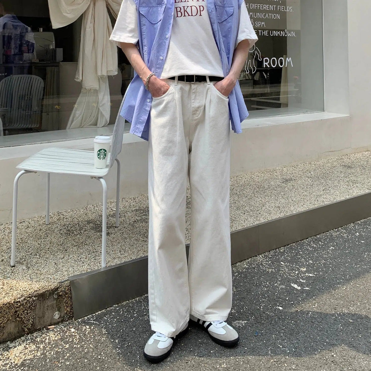 Solid Color Straight-leg Jeans