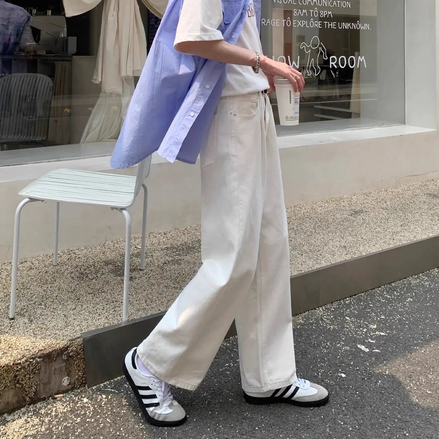 Solid Color Straight-leg Jeans