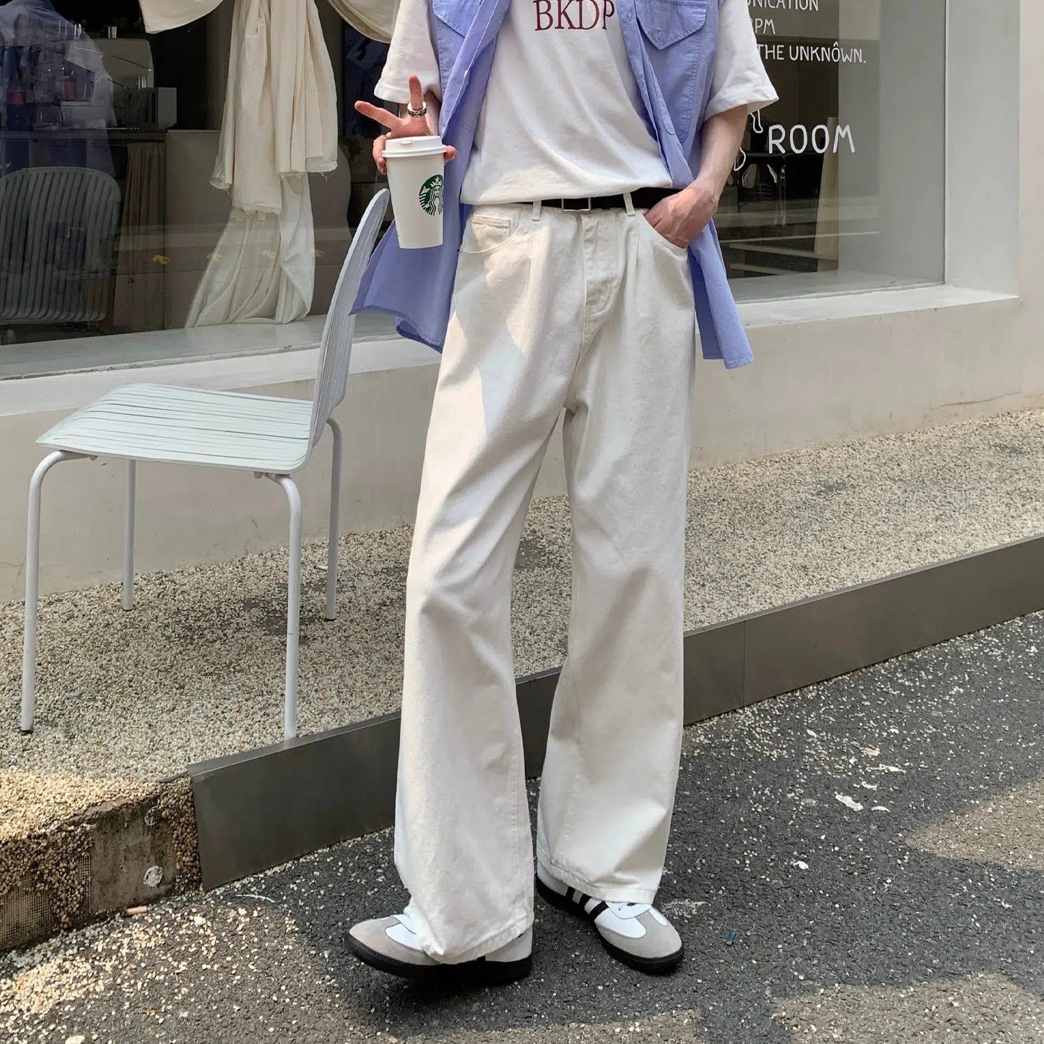 Solid Color Straight-leg Jeans