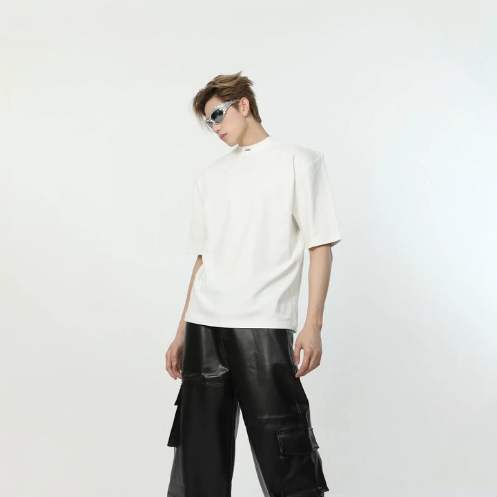 Solid Color T-shirt with Shoulder Pads