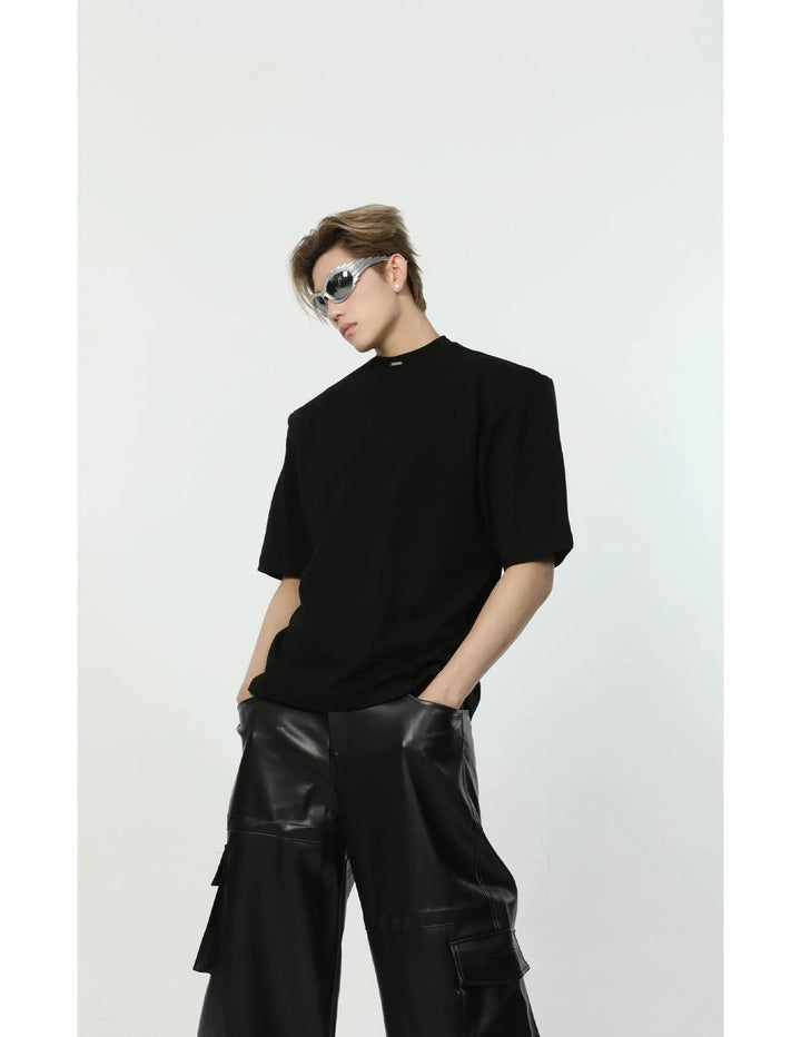 Solid Color T-shirt with Shoulder Pads
