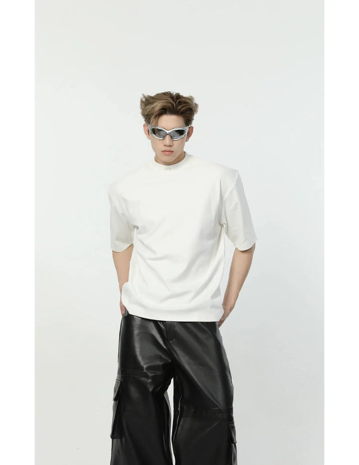 Solid Color T-shirt with Shoulder Pads