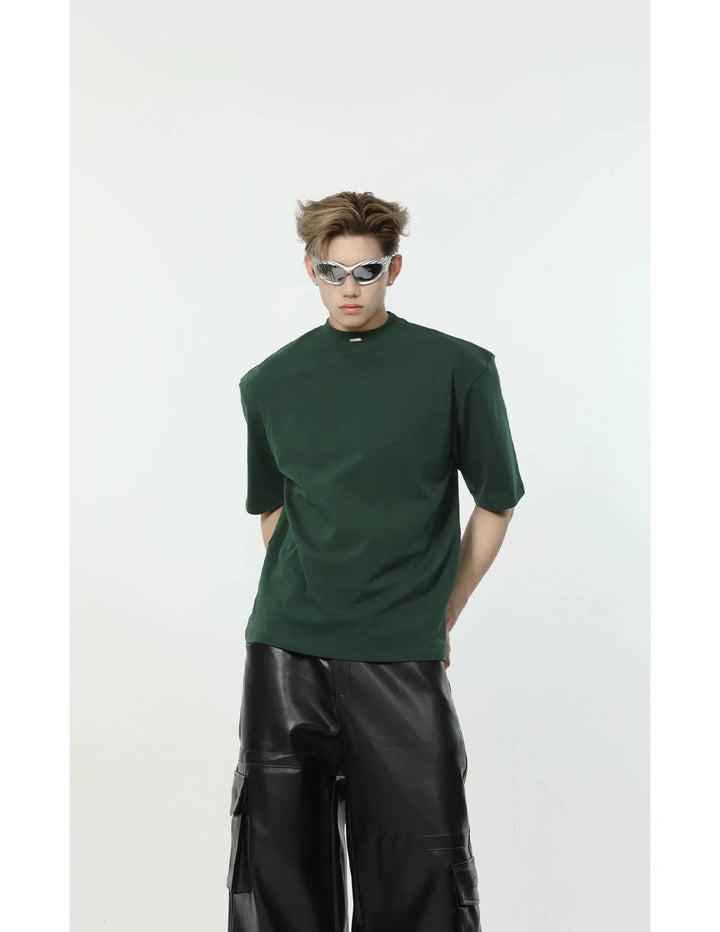 Solid Color T-shirt with Shoulder Pads