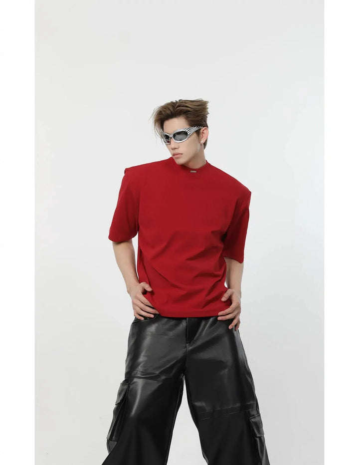 Solid Color T-shirt with Shoulder Pads
