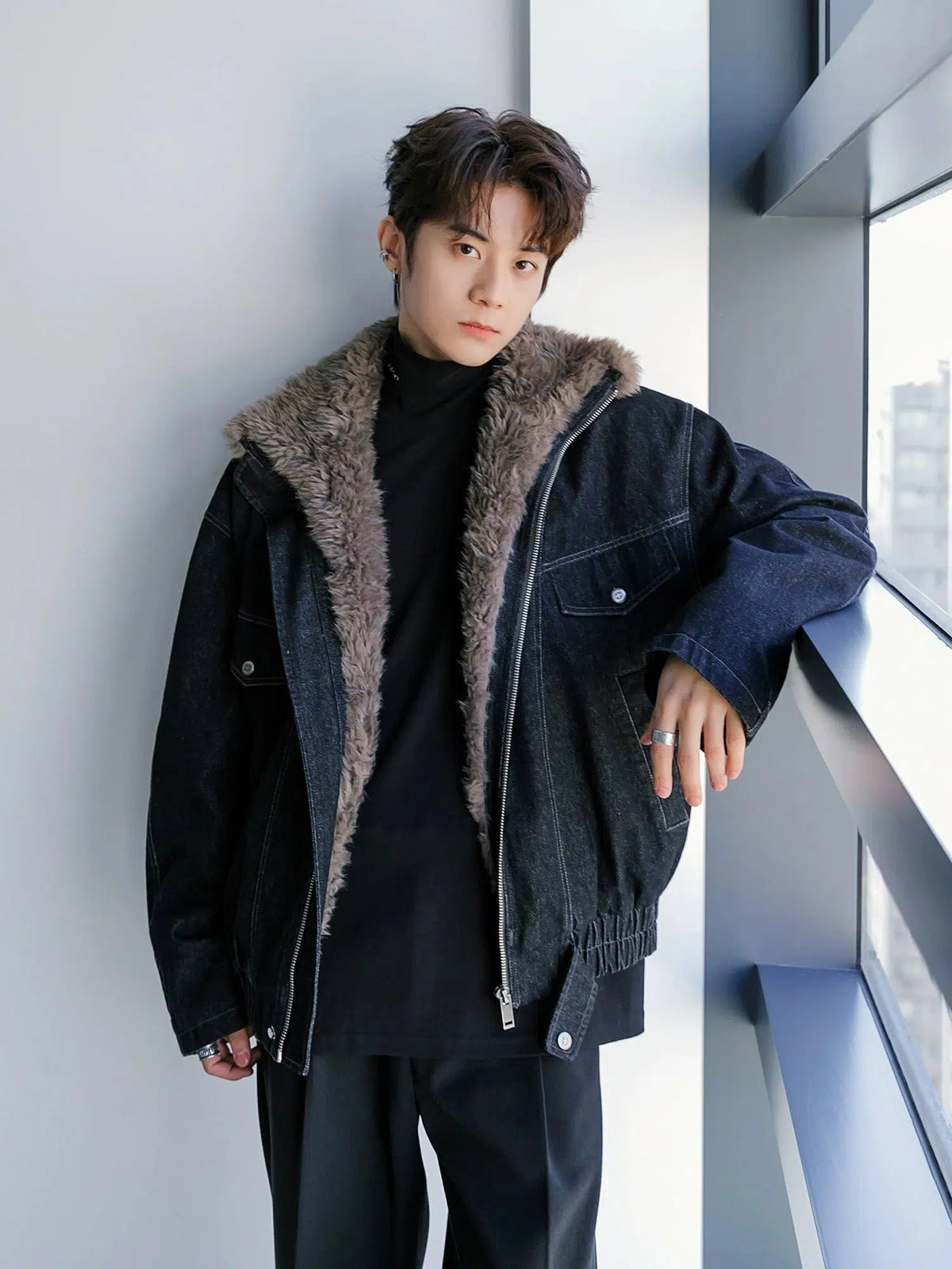 Denim Jacket with Fur Trim