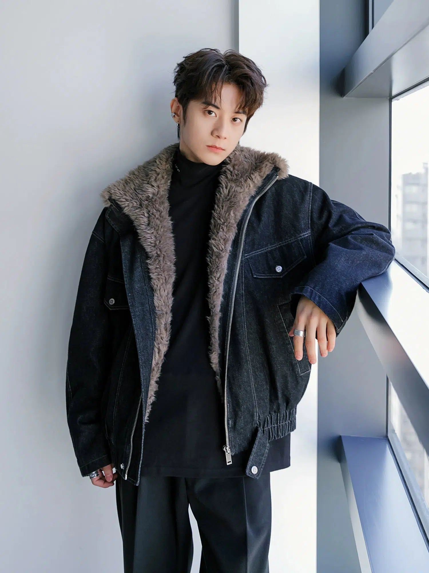 Denim Jacket with Fur Trim