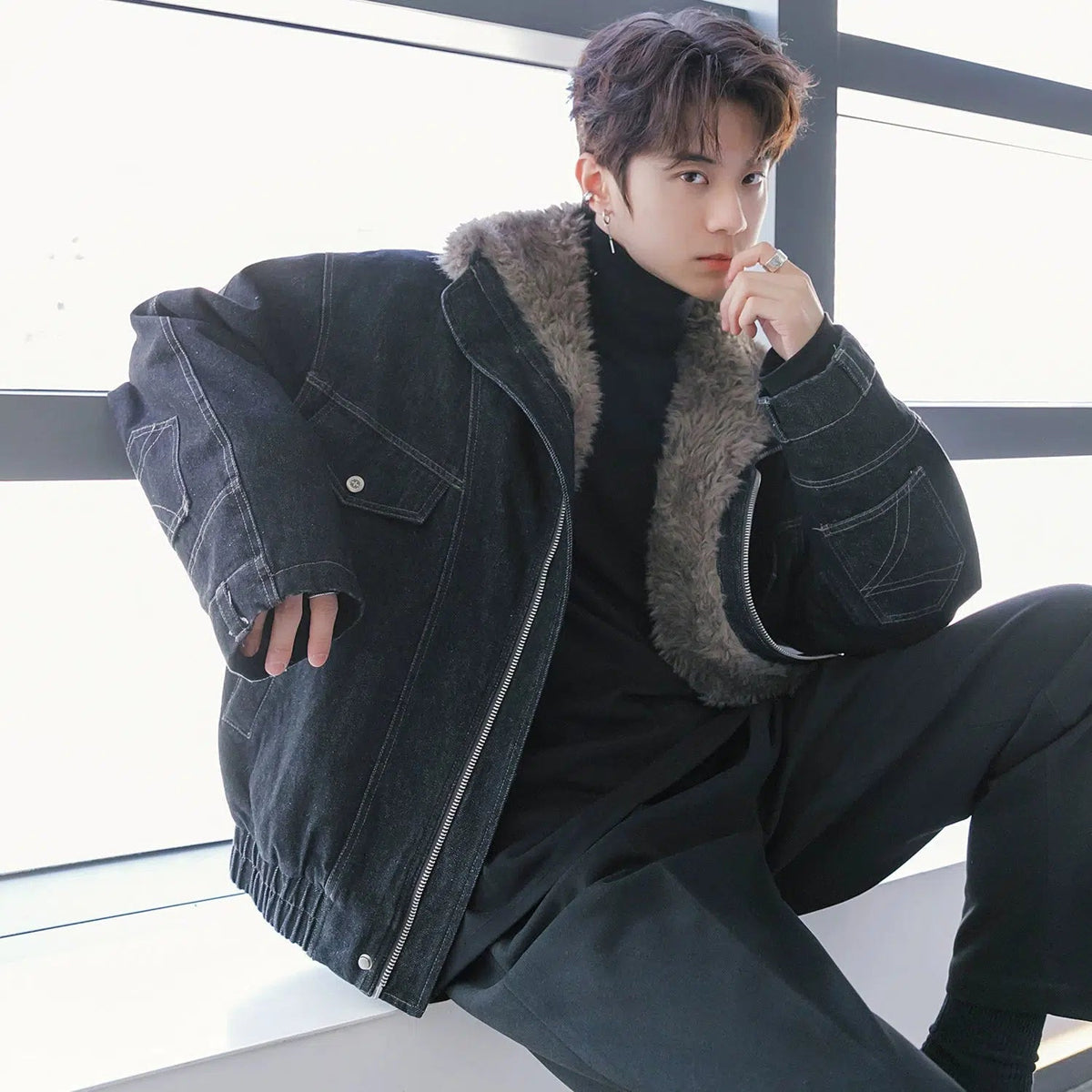 Denim Jacket with Fur Trim