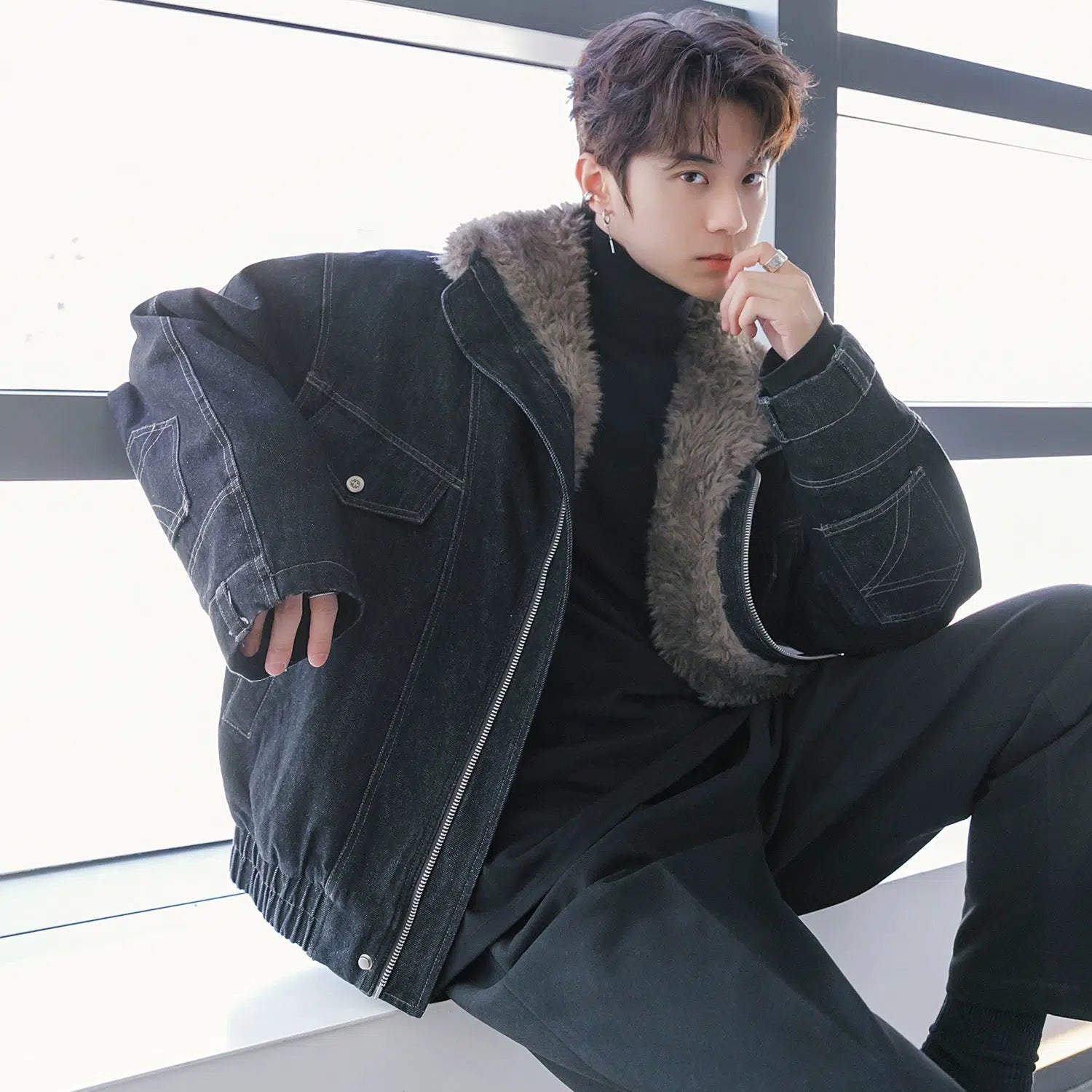 Denim Jacket with Fur Trim