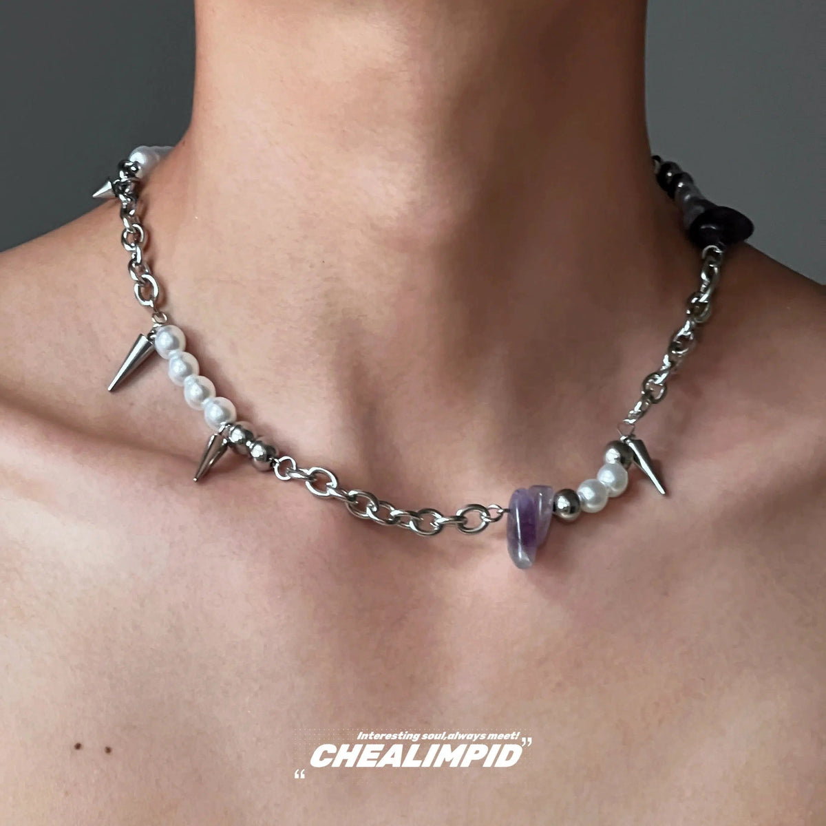 Spike Pearl Chain Choker Necklace