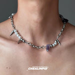 Spike Pearl Chain Choker Necklace