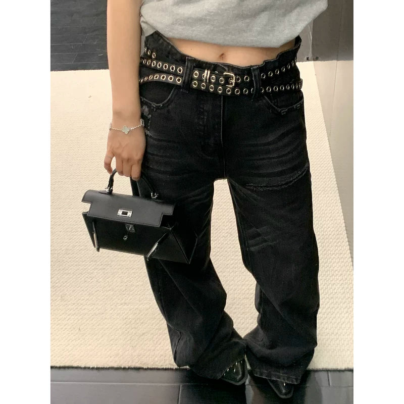 Distressed Wide-Leg Straight Jeans Pants 4