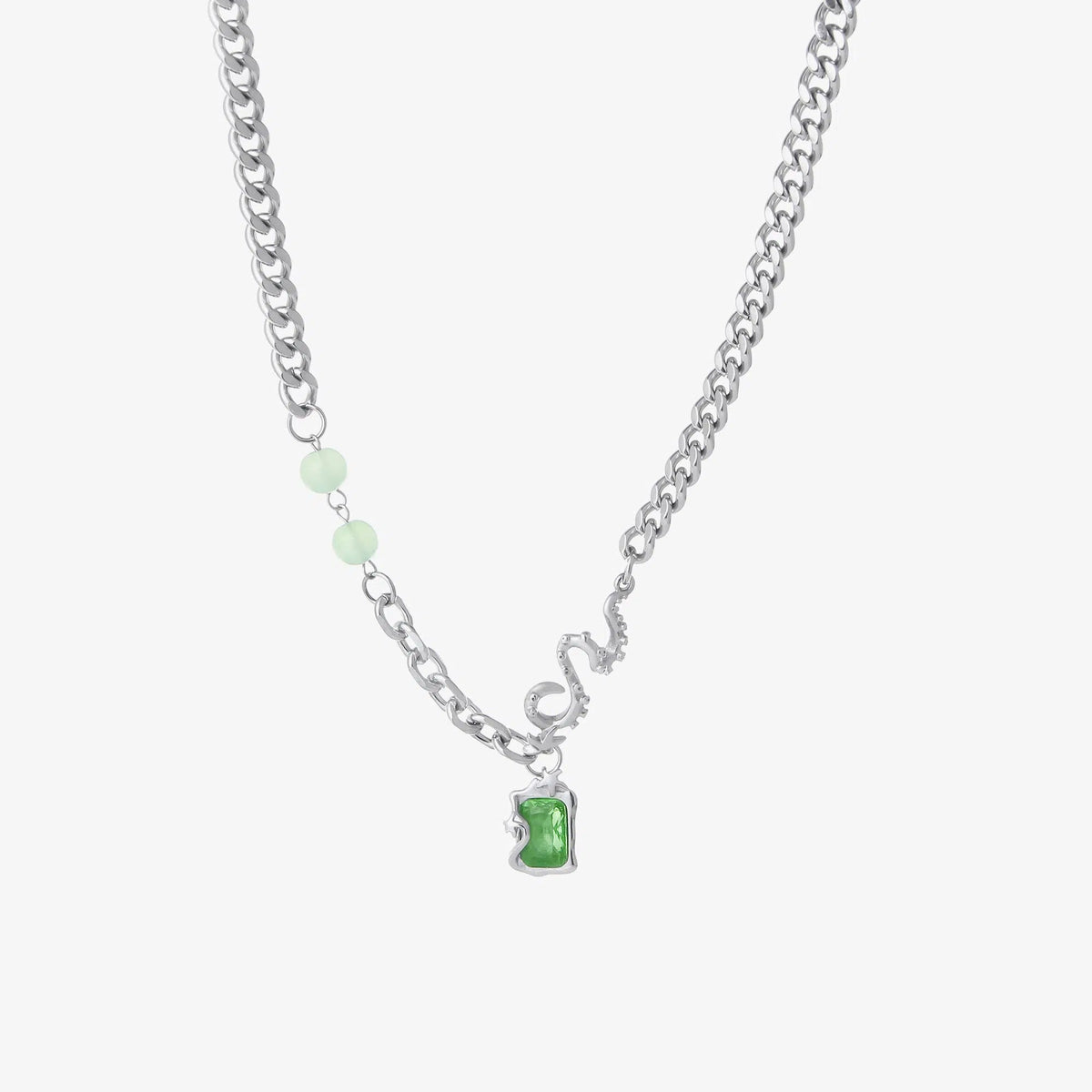 Square Diamond Jade Green Pendant Necklace