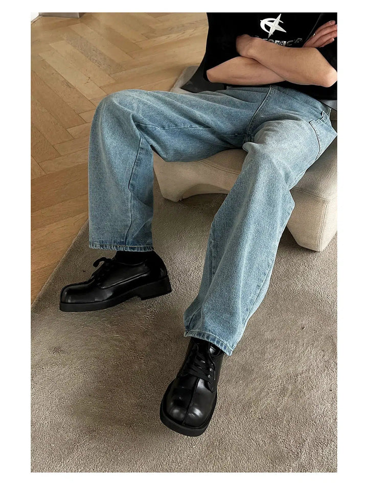 Square-Toe Lace-Up Casual Shoes