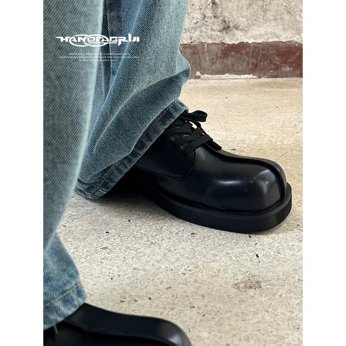 Square-Toe Lace-Up Casual Shoes