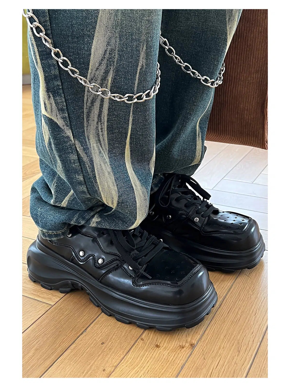 Square Toe Thick-Soled Rivet Shoes