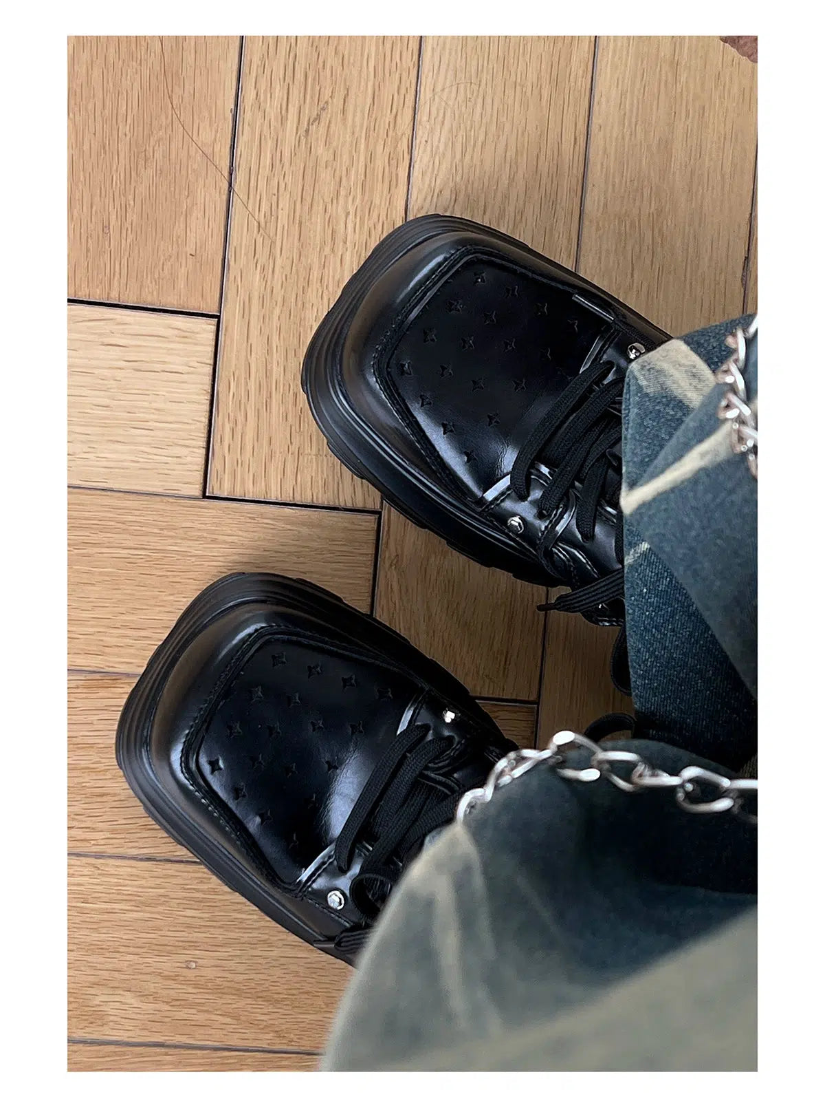 Square Toe Thick-Soled Rivet Shoes