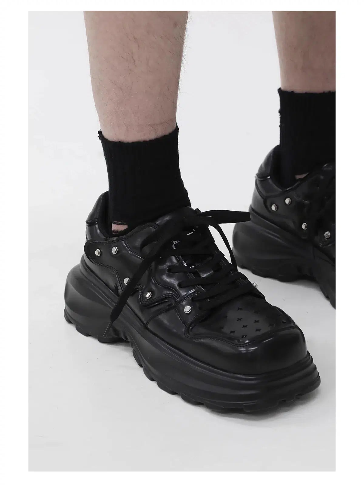 Square Toe Thick-Soled Rivet Shoes