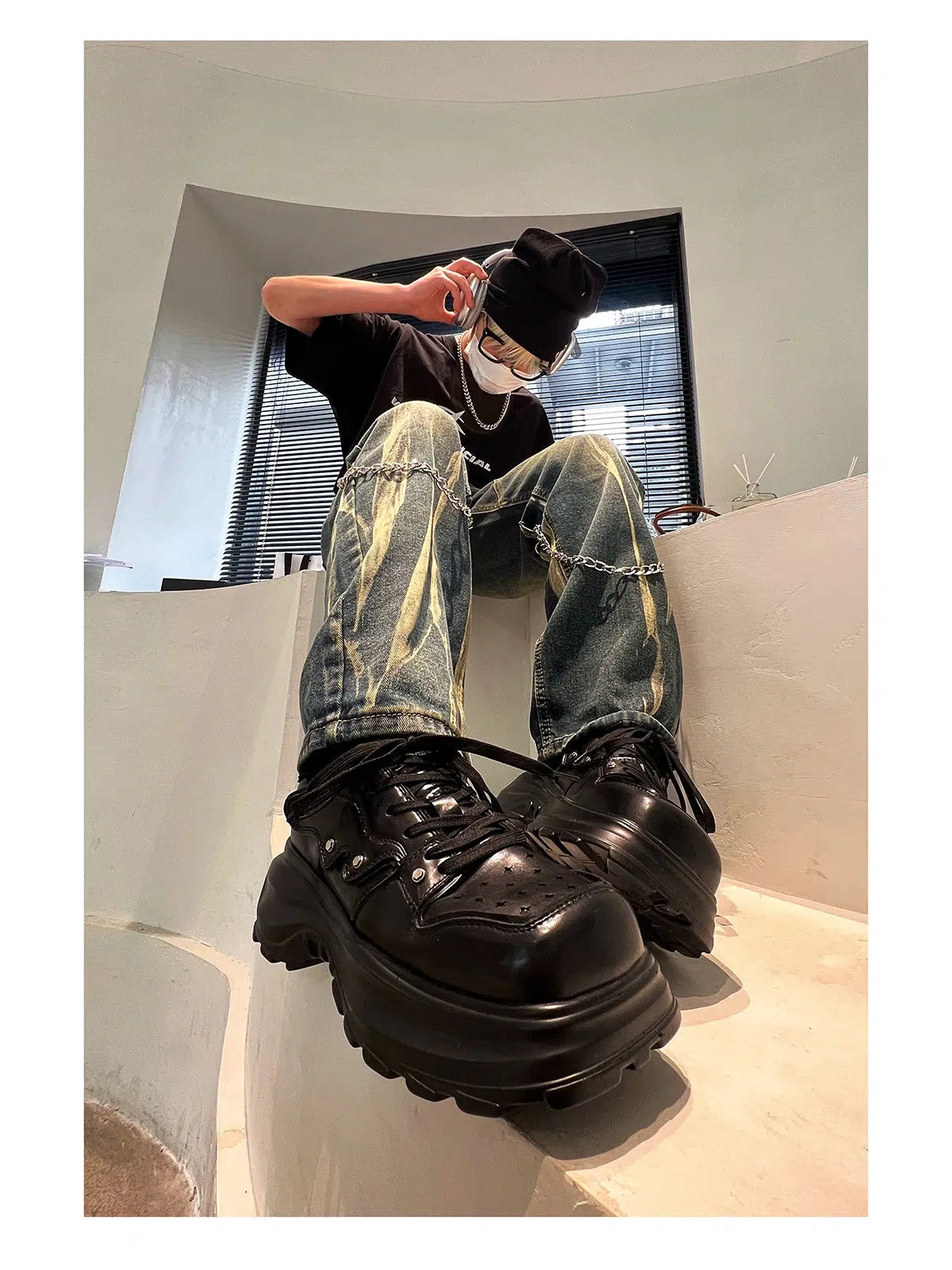 Square Toe Thick-Soled Rivet Shoes