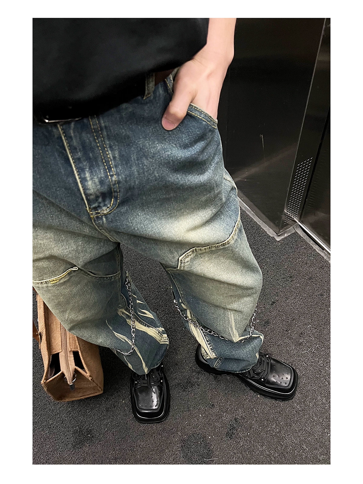 Square Toe Thick-Soled Rivet Shoes